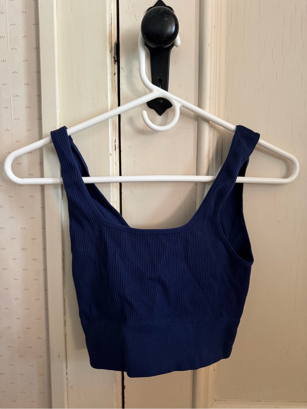 Zenana Outfitters Ribbed Square-Neck Crop Top - Navy Blue